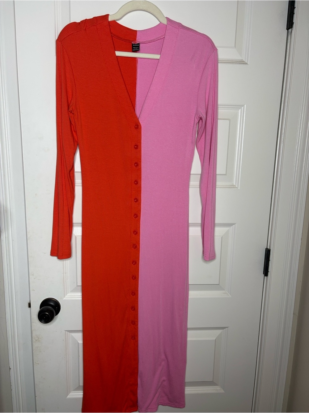 Barbiecore Colorblock Ribbed Knit Button Front Bodycon Maxi Dress.”